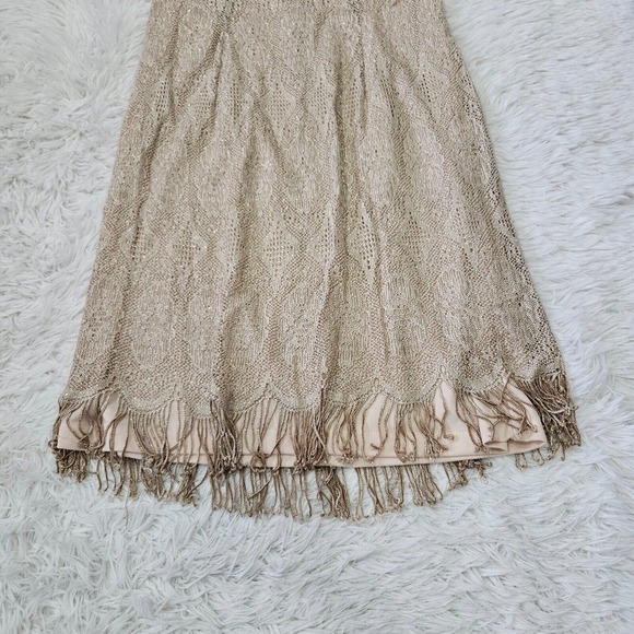 Onyx Nite VTG Gold Metallic Boho Tassel Hem Sleeveless Flapper‎ Midi Dress Sz 14 - Picture 3 of 10